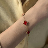 Armband Kleeblatt rot, vergoldet