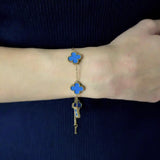 Armband Kleeblett blau, vergoldet