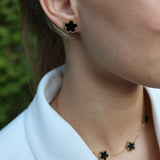 Ohrringe Kleeblatt schwarz, vergoldet