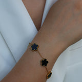 Armband Kleeblatt schwarz, vergoldet