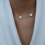 Halskette Kleeblatt weiß, vergoldet