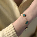 Armband Kleeblatt grün, vergoldet