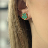 Ohrringe Kleeblatt grün, vergoldet